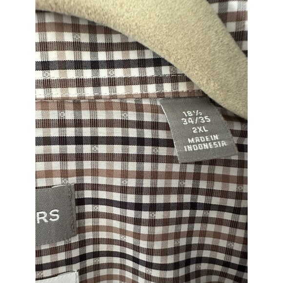 Michael Kors 2XL Men's Slim-Fit Check Stretch Dress Shirt Brown ( 18-34/35 ) - Picture 3 of 9